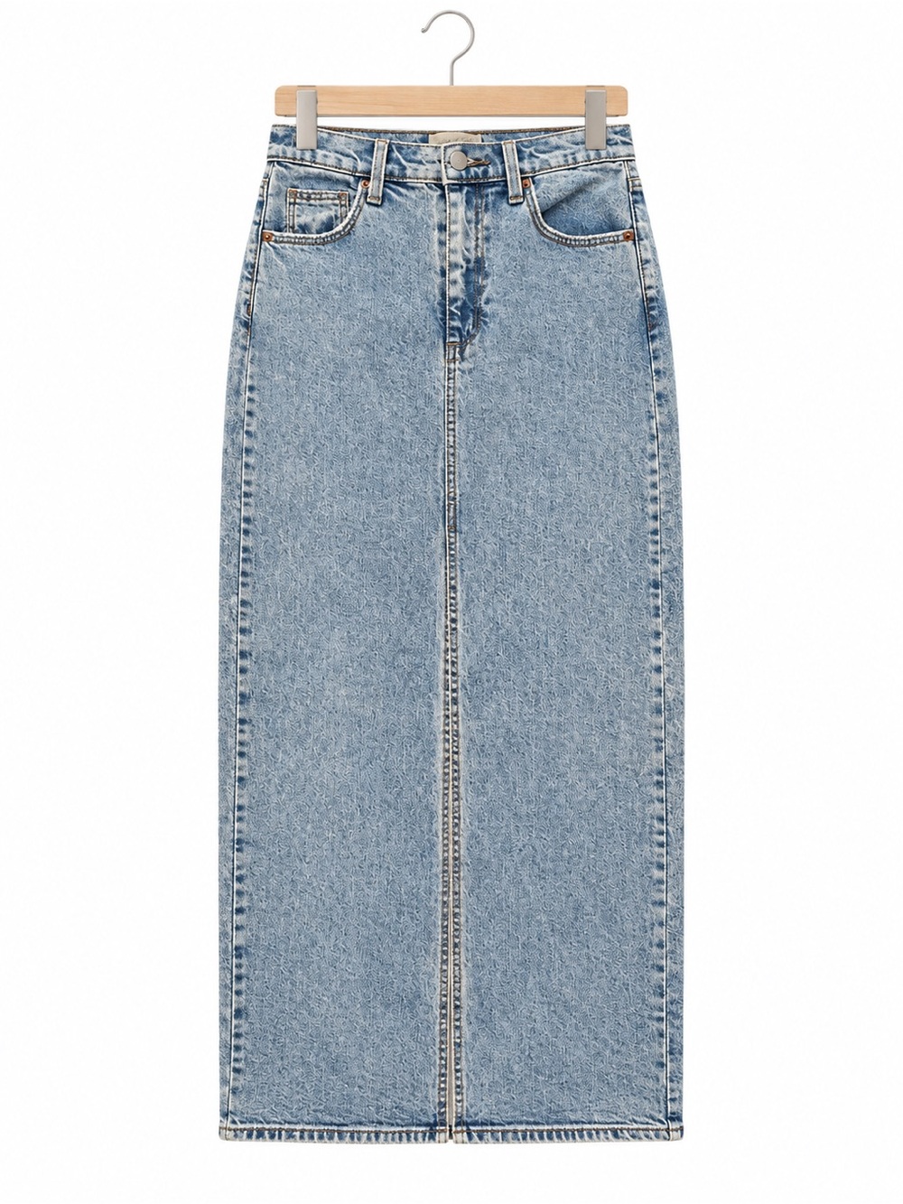 Universal Thread Light Wash long Denim Maxi Skirt 2 Front Slit capsule wardrobe